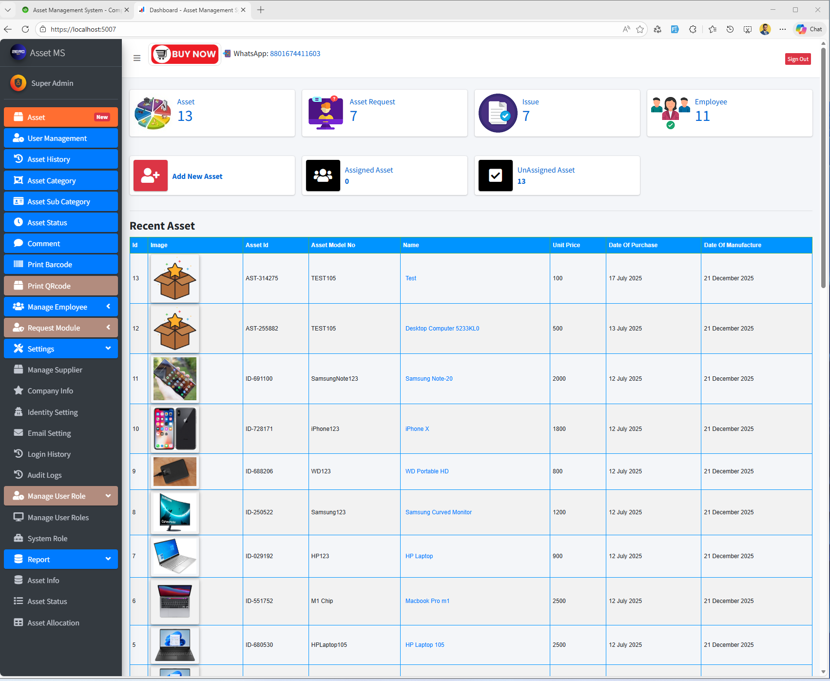 Asset Management System Dashboard