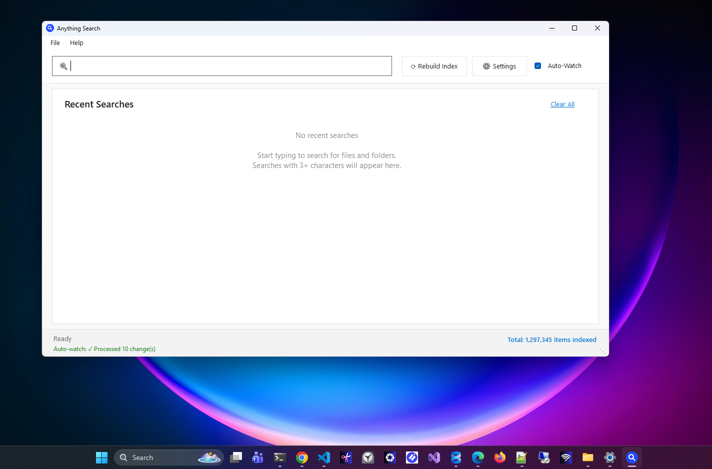 First launch indexing screen